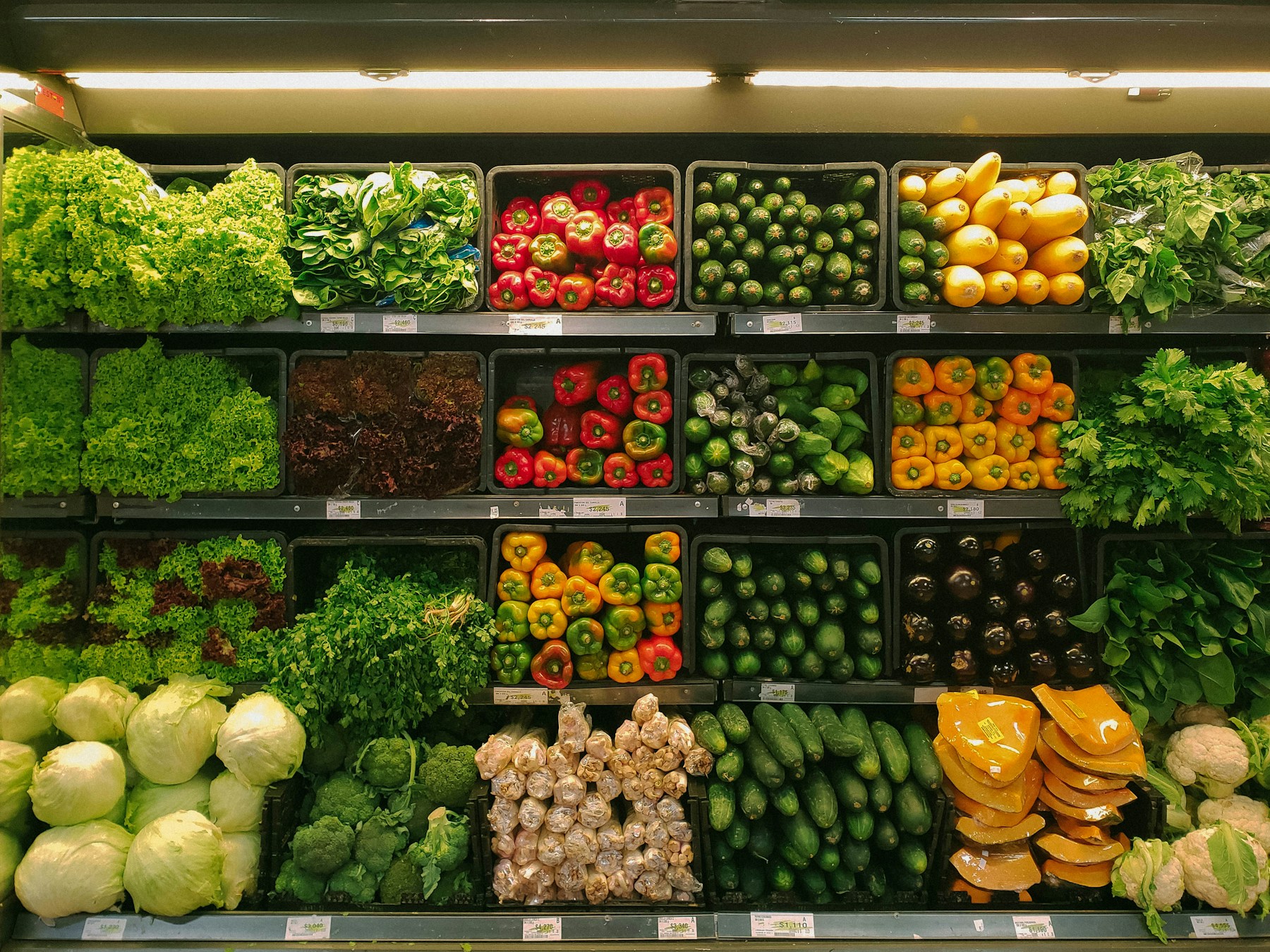 Colorful produce display at a food market